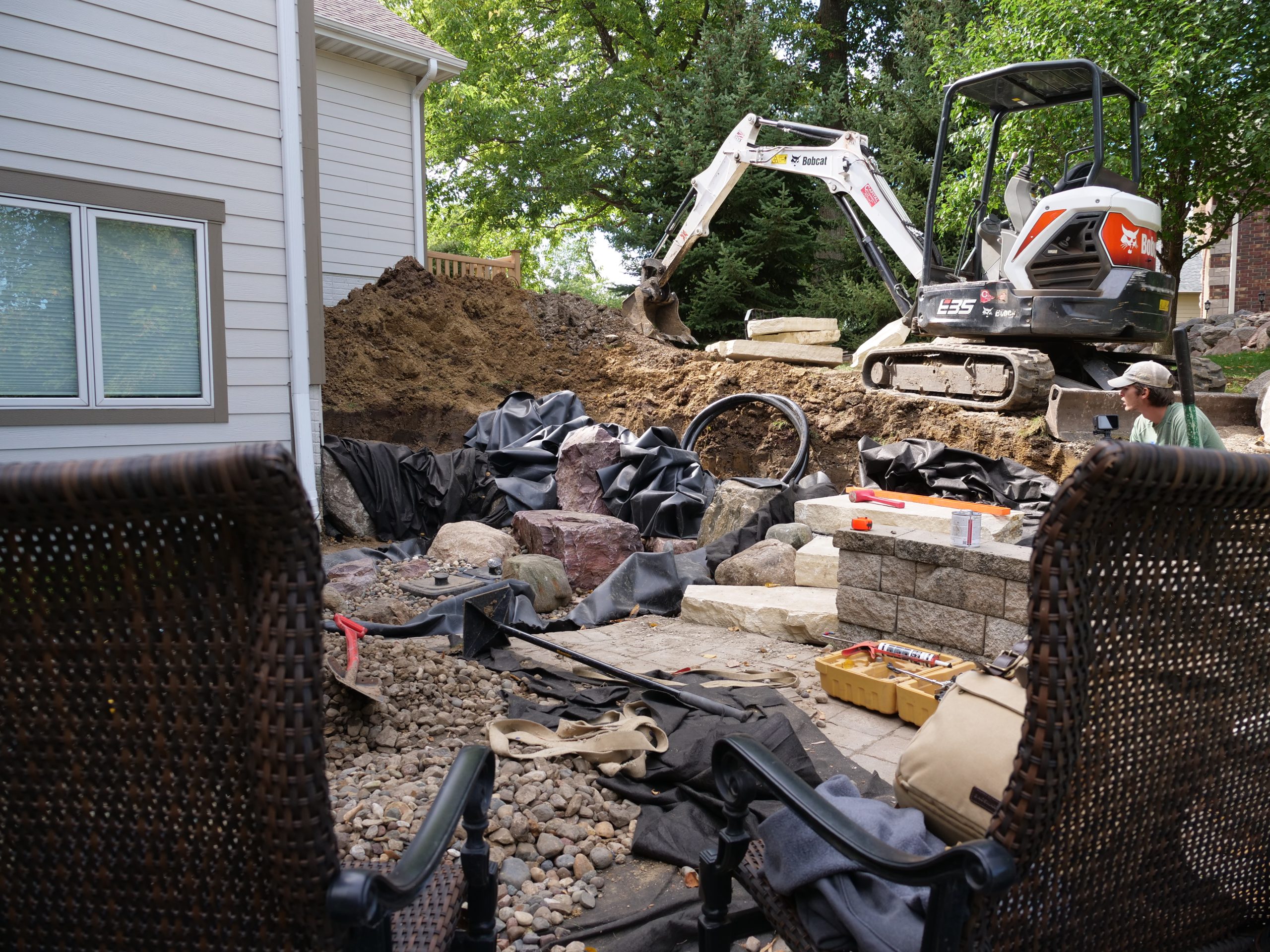 Stream and boulder placement during construction