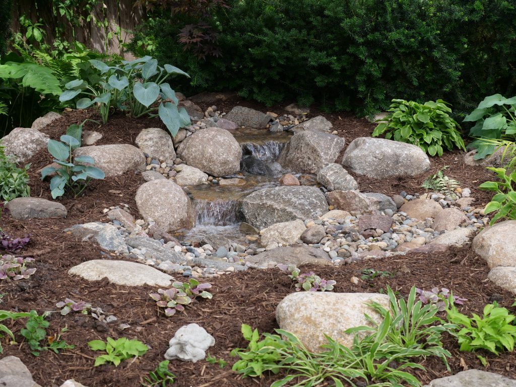 Close-up of the renovated water feature